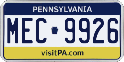 PA license plate MEC9926