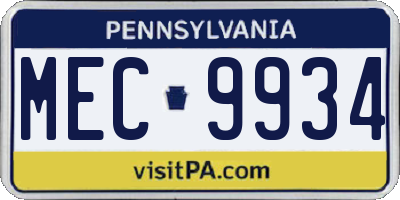 PA license plate MEC9934