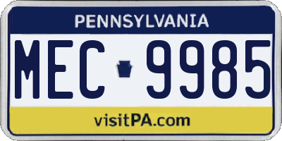 PA license plate MEC9985