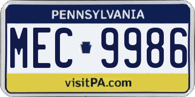 PA license plate MEC9986