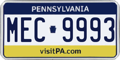 PA license plate MEC9993