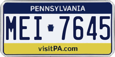 PA license plate MEI7645