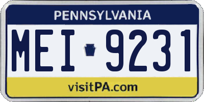 PA license plate MEI9231