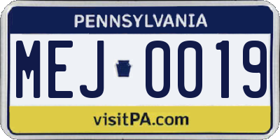 PA license plate MEJ0019
