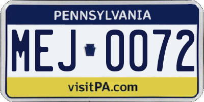 PA license plate MEJ0072
