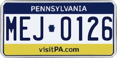 PA license plate MEJ0126