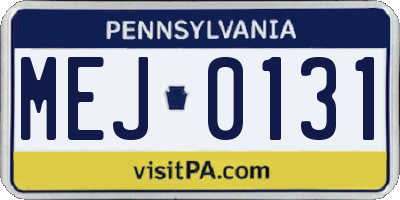 PA license plate MEJ0131