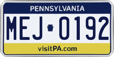 PA license plate MEJ0192