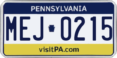 PA license plate MEJ0215