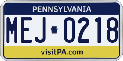 PA license plate MEJ0218