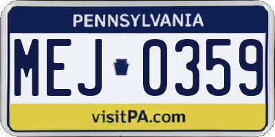 PA license plate MEJ0359