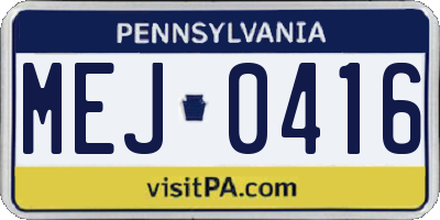 PA license plate MEJ0416
