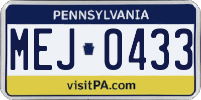 PA license plate MEJ0433