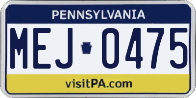 PA license plate MEJ0475
