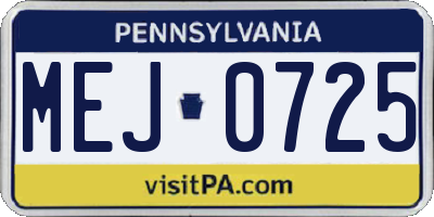 PA license plate MEJ0725