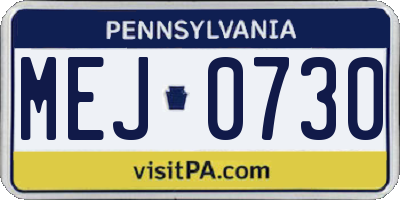 PA license plate MEJ0730