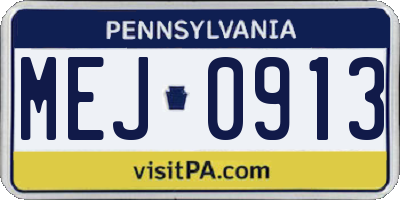 PA license plate MEJ0913
