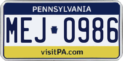 PA license plate MEJ0986