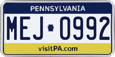 PA license plate MEJ0992