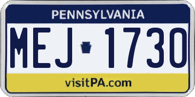 PA license plate MEJ1730