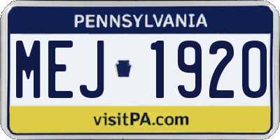 PA license plate MEJ1920