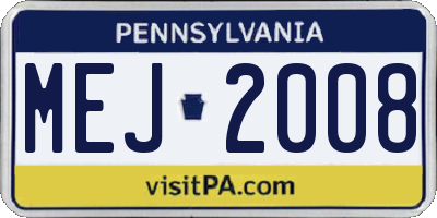 PA license plate MEJ2008