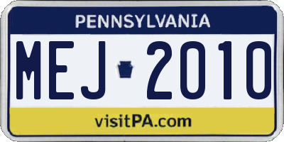 PA license plate MEJ2010