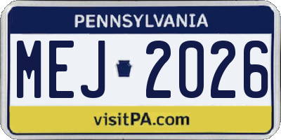PA license plate MEJ2026