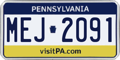 PA license plate MEJ2091