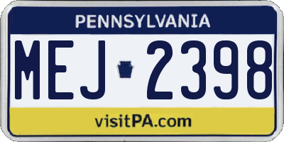 PA license plate MEJ2398