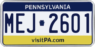 PA license plate MEJ2601