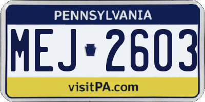 PA license plate MEJ2603