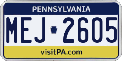 PA license plate MEJ2605