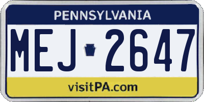 PA license plate MEJ2647