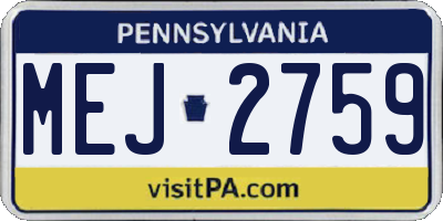 PA license plate MEJ2759