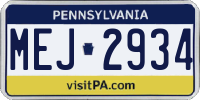 PA license plate MEJ2934