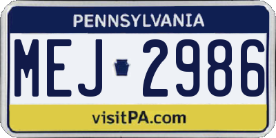 PA license plate MEJ2986