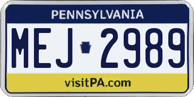 PA license plate MEJ2989