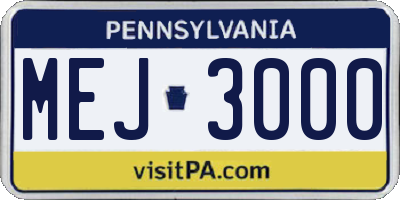 PA license plate MEJ3000