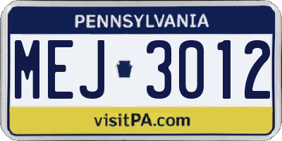 PA license plate MEJ3012