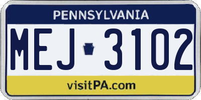 PA license plate MEJ3102