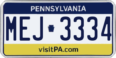 PA license plate MEJ3334