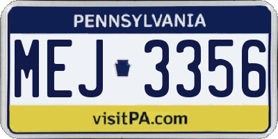 PA license plate MEJ3356