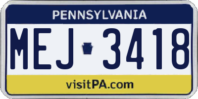 PA license plate MEJ3418