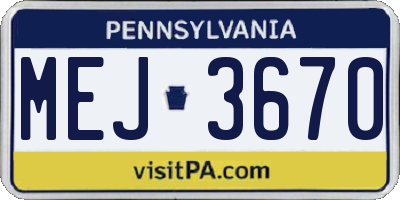 PA license plate MEJ3670