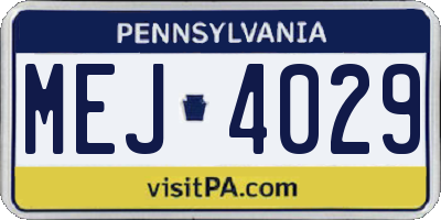 PA license plate MEJ4029