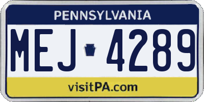 PA license plate MEJ4289