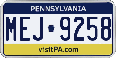 PA license plate MEJ9258