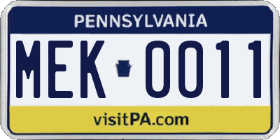 PA license plate MEK0011