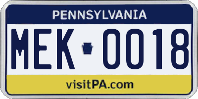 PA license plate MEK0018